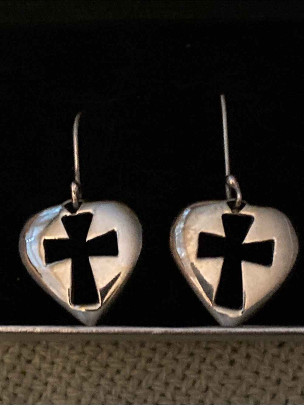 Heart and cross sterling silver earrings